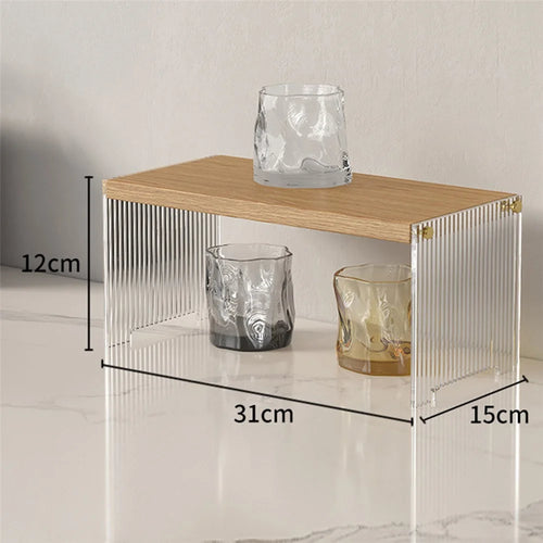 1 Tier Cup Holder Desk Organizer Transparent Acrylic Wooden Board Storage Rack Multi Purpose Tissue Stand - Wood Color - 1