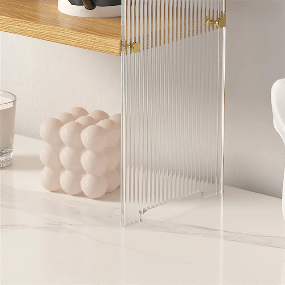 1 Tier Cup Holder Desk Organizer Transparent Acrylic Wooden Board Storage Rack Multi Purpose Tissue Stand - Wood Color - 3