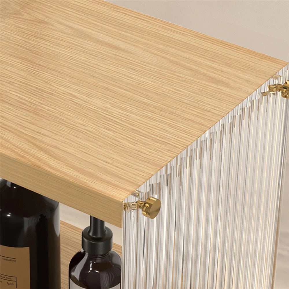 2 Tiers Cup Holder Desk Organizer Transparent Acrylic Wooden Board Storage Rack Multi Purpose Tissue Stand - 7