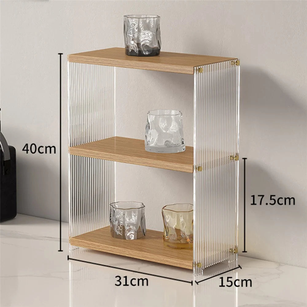 3 Tiers Cup Holder Desk Organizer Transparent Acrylic Wooden Board Storage Rack Multi Purpose Tissue Stand - 1