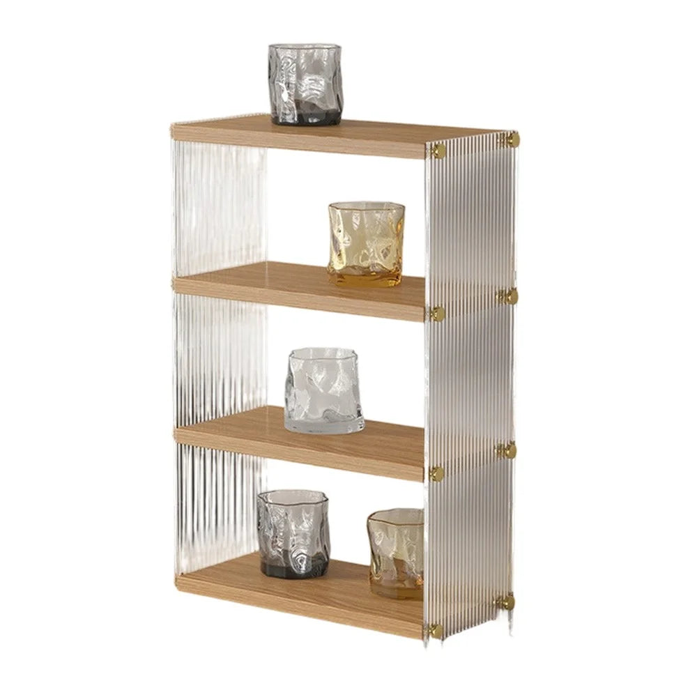 4 Tiers Cup Holder Desk Organizer Transparent Acrylic Wooden Board Storage Rack Multi Purpose Tissue Stand - Wood Color - 1