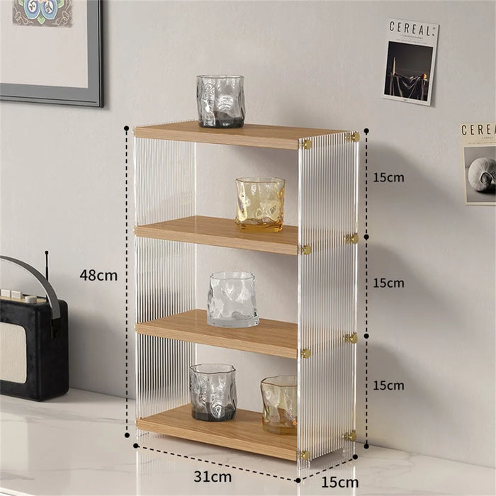 4 Tiers Cup Holder Desk Organizer Transparent Acrylic Wooden Board Storage Rack Multi Purpose Tissue Stand - Wood Color - 4