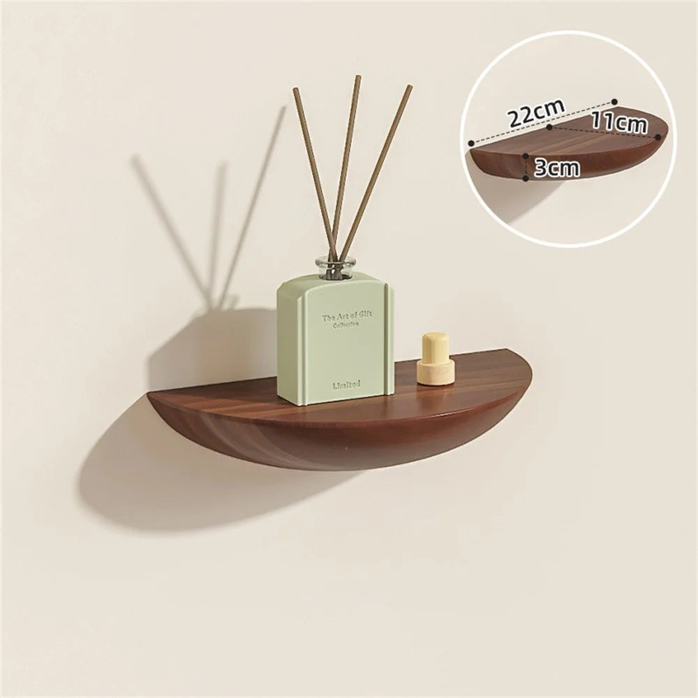 22cm Semicircle Wooden Wall Shelf Nordic Decorative Floating Shelf for Living Room Storage Rack - Walnut - 6