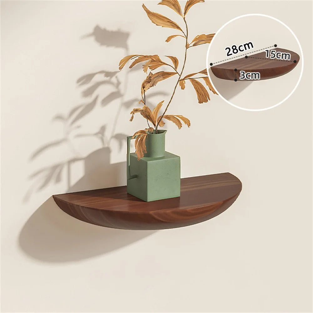 28cm Semicircle Wooden Wall Shelf Nordic Decorative Floating Shelf for Living Room Storage Rack - Walnut - 5