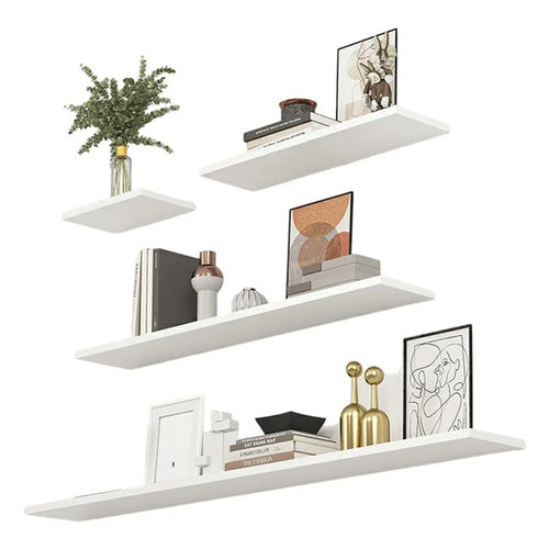 4Pcs / Set Wall Mounted Floating Shelves for Living Room Bedroom Wooden Board Display Rack - White - 1
