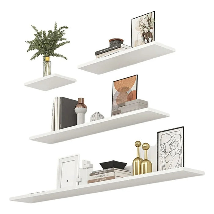 4Pcs / Set Wall Mounted Floating Shelves for Living Room Bedroom Wooden Board Display Rack - White - 1