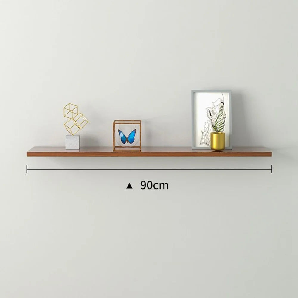 90cm Wall Mounted Shelf Wooden Display Rack Decorative Storage Holder for Living Room / Bedroom - Walnut - 1