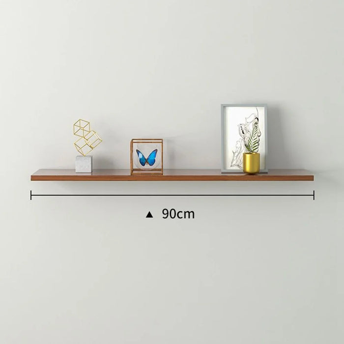90cm Wall Mounted Shelf Wooden Display Rack Decorative Storage Holder for Living Room / Bedroom - Walnut - 1