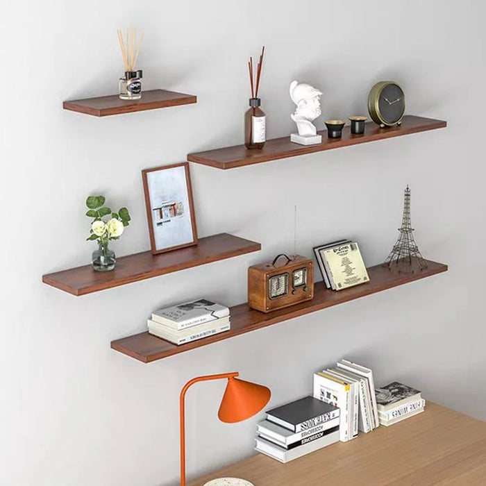 90cm Wall Mounted Shelf Wooden Display Rack Decorative Storage Holder for Living Room / Bedroom - Walnut - 3