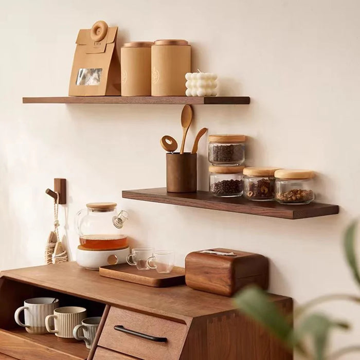 90cm Wall Mounted Shelf Wooden Display Rack Decorative Storage Holder for Living Room / Bedroom - Walnut - 4