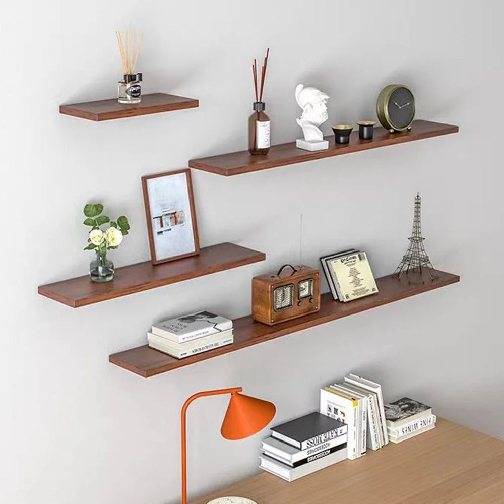 120cm Wall Mounted Shelf Wooden Display Rack Decorative Storage Holder for Living Room / Bedroom - Walnut - 3