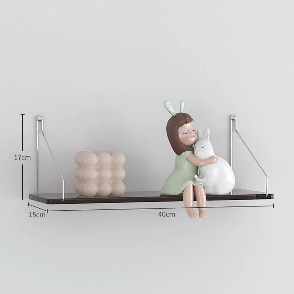 40 x 15cm Wall Mounted Floating Shelf Transparent Acrylic Bookshelf Display Rack for Living Room - Transparent Tawny - 1