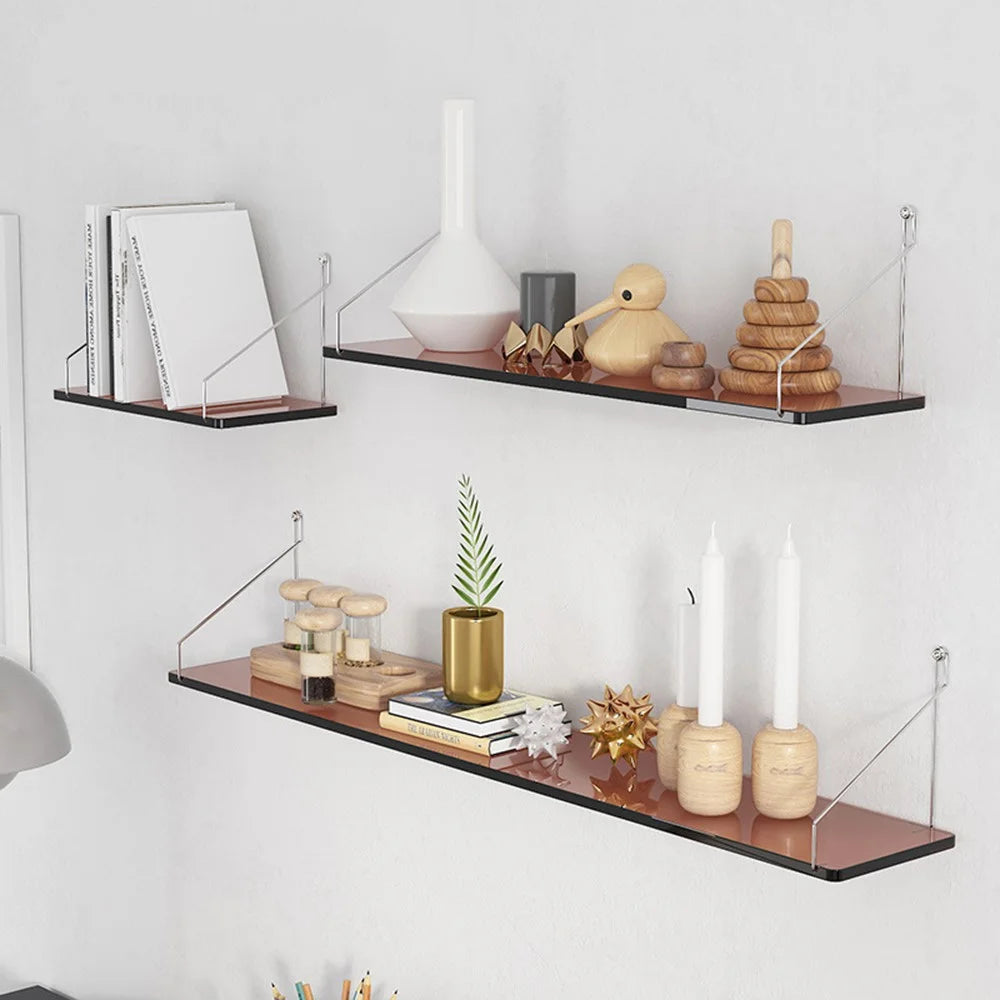 40 x 15cm Wall Mounted Floating Shelf Transparent Acrylic Bookshelf Display Rack for Living Room - Transparent Tawny - 7