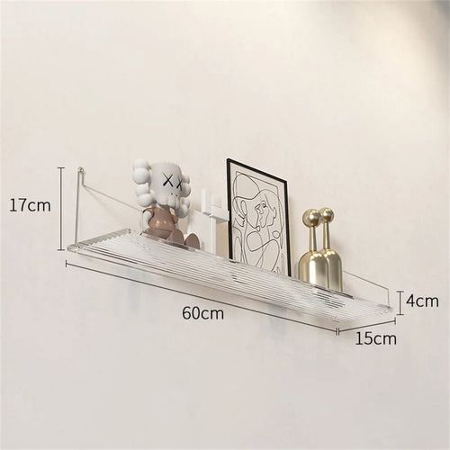 60 x 15cm Wall Mounted Floating Shelf Transparent Acrylic Bookshelf Display Rack for Living Room - Transparent Textured - 1