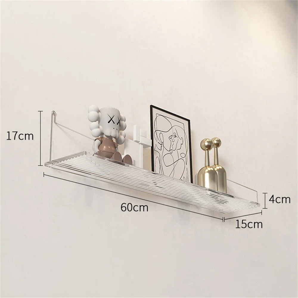 60 x 15cm Wall Mounted Floating Shelf Transparent Acrylic Bookshelf Display Rack for Living Room - Transparent Textured - 1