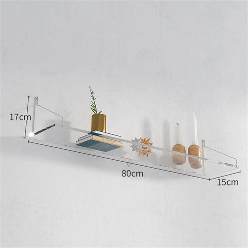 80 x 15cm Wall Mounted Floating Shelf Transparent Acrylic Bookshelf Display Rack for Living Room - Transparent - 1