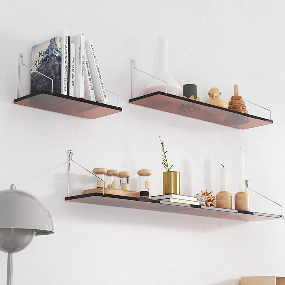 80 x 15cm Wall Mounted Floating Shelf Transparent Acrylic Bookshelf Display Rack for Living Room - Transparent - 3
