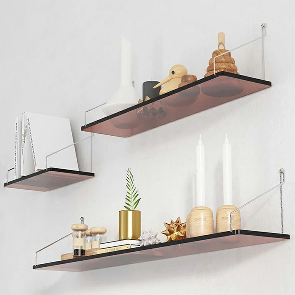 3Pcs / Set 30  /  40  /  60cm Transparent Acrylic Floating Wall Shelves for Living Room Bedroom Storage Rack - Transparent Tawny - 1
