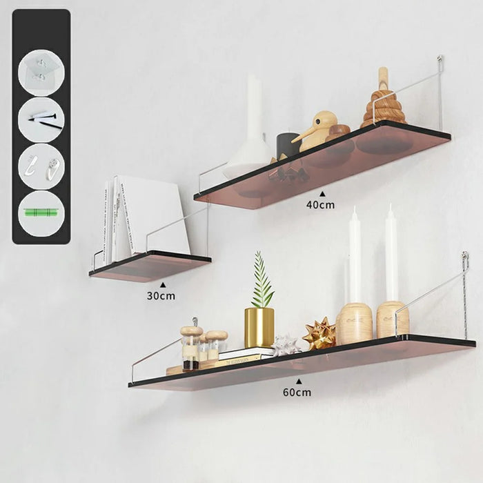 3Pcs / Set 30  /  40  /  60cm Transparent Acrylic Floating Wall Shelves for Living Room Bedroom Storage Rack - Transparent Tawny - 7