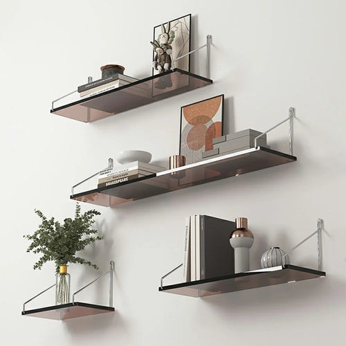 4Pcs / Set 30  /  40  /  60  /  80cm Transparent Acrylic Floating Wall Shelves for Living Room Bedroom Storage Rack - Transparent Tawny - 1