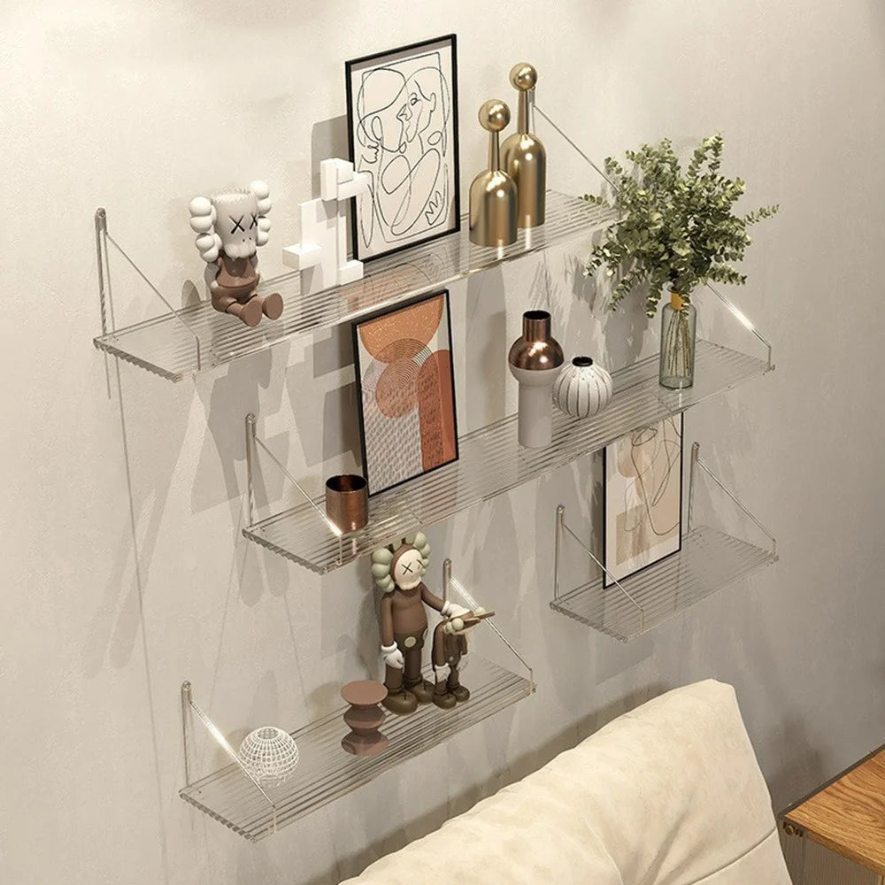 4Pcs / Set 30  /  40  /  60  /  80cm Transparent Acrylic Floating Wall Shelves for Living Room Bedroom Storage Rack - Transparent Tawny - 5