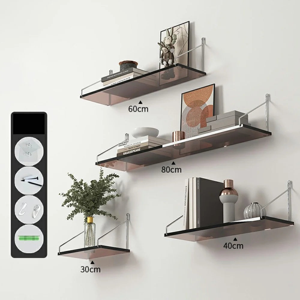 4Pcs / Set 30  /  40  /  60  /  80cm Transparent Acrylic Floating Wall Shelves for Living Room Bedroom Storage Rack - Transparent Tawny - 7