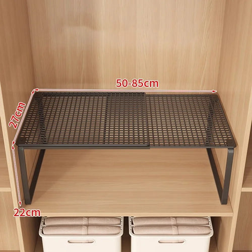 50-85cm Expandable Closet Organizer Shelf Pull-Out Partition Clothes Storage Holder for Space Saving - Black - 1
