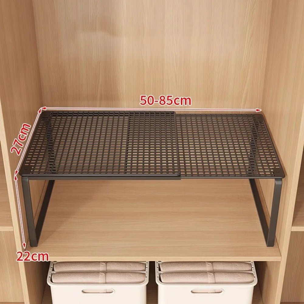50-85cm Expandable Closet Organizer Shelf Pull-Out Partition Clothes Storage Holder for Space Saving - Black - 1