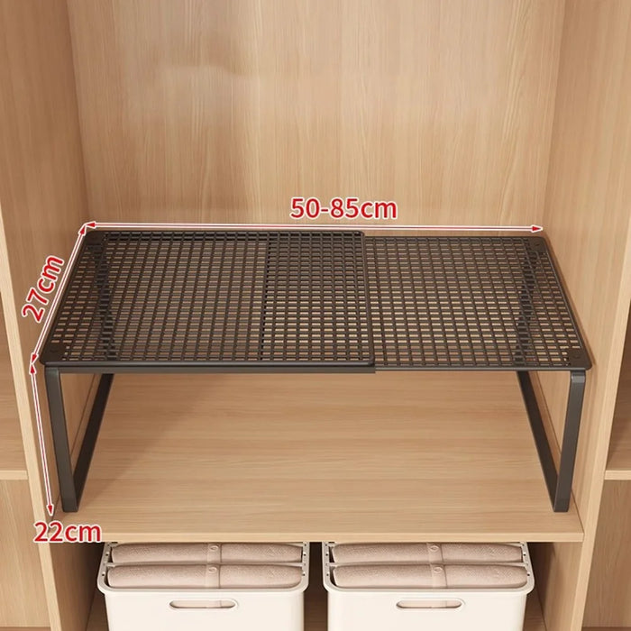 50-85cm Expandable Closet Organizer Shelf Pull-Out Partition Clothes Storage Holder for Space Saving - Black - 1