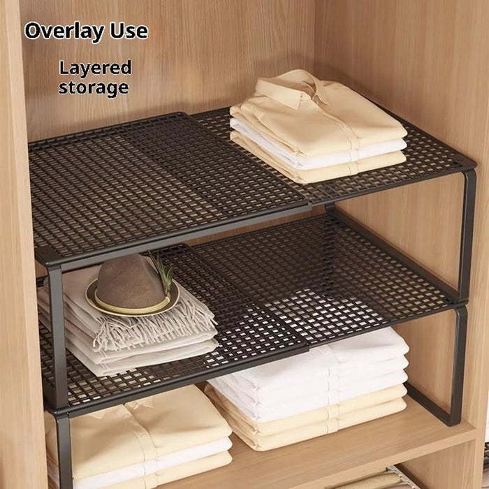 50-85cm Expandable Closet Organizer Shelf Pull-Out Partition Clothes Storage Holder for Space Saving - Black - 3