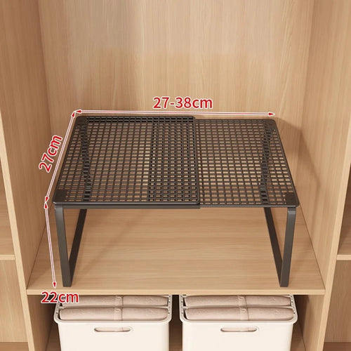27-38cm Expandable Closet Organizer Shelf Pull-Out Partition Clothes Storage Holder for Space Saving - Black - 1