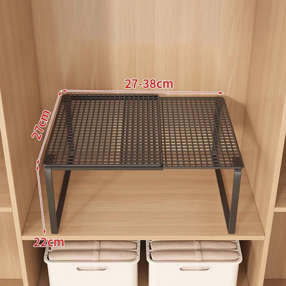 27-38cm Expandable Closet Organizer Shelf Pull-Out Partition Clothes Storage Holder for Space Saving - Black - 1