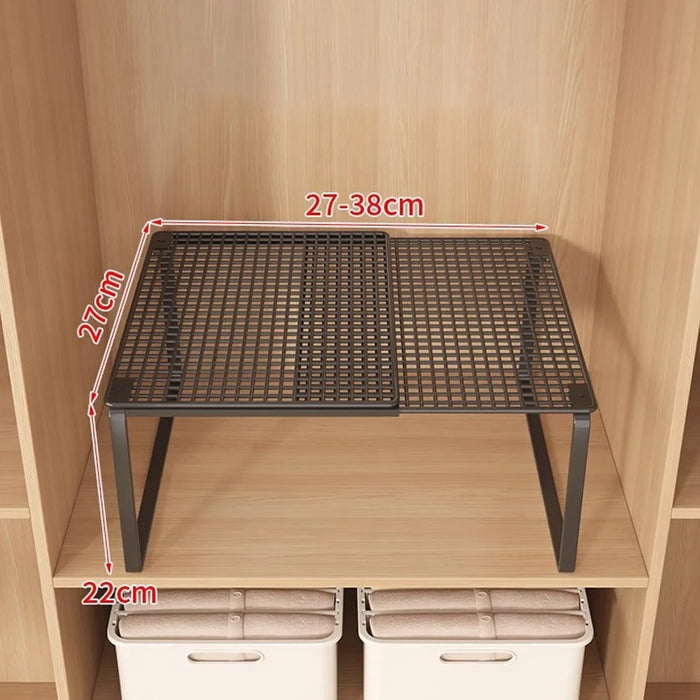 27-38cm Expandable Closet Organizer Shelf Pull-Out Partition Clothes Storage Holder for Space Saving - Black - 1