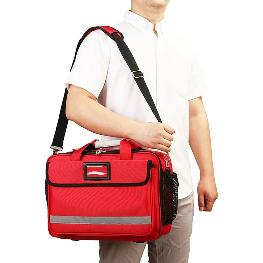 First Aid Bag Large Nurse Medical Kit Outdoor Emergency Medical Treatment Equipment Storage Organizer Shoulder Bag Medicine Duffle - Red - 4