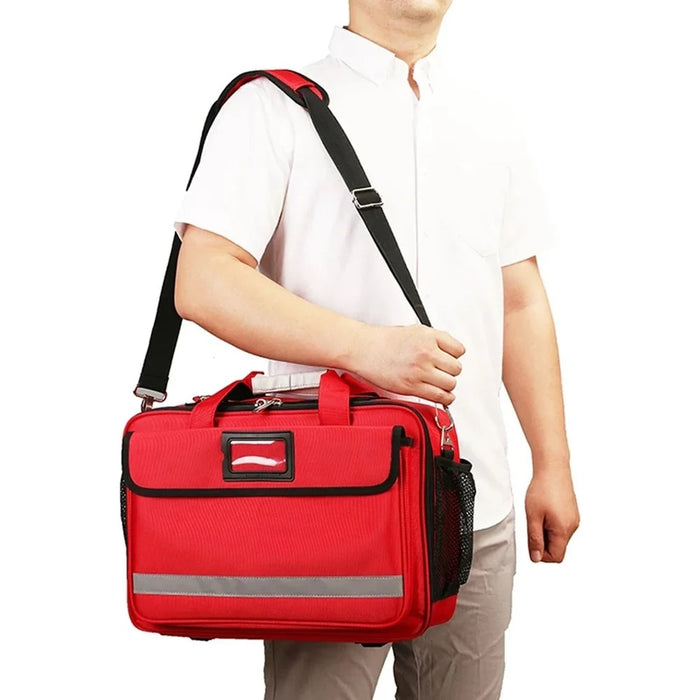 First Aid Bag Large Nurse Medical Kit Outdoor Emergency Medical Treatment Equipment Storage Organizer Shoulder Bag Medicine Duffle - Red - 4