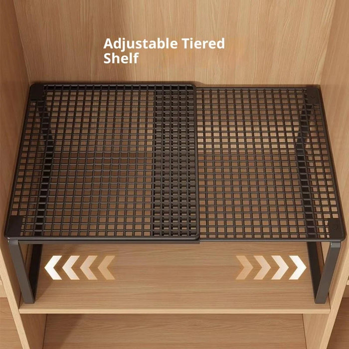 50-85cm Expandable 31cm Height Closet Organizer Shelf Pull-Out Partition Clothes Storage Holder for Space Saving - Black - 2