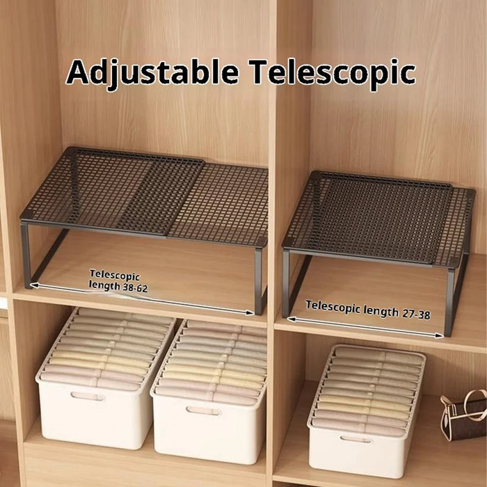 50-85cm Expandable 31cm Height Closet Organizer Shelf Pull-Out Partition Clothes Storage Holder for Space Saving - Black - 4