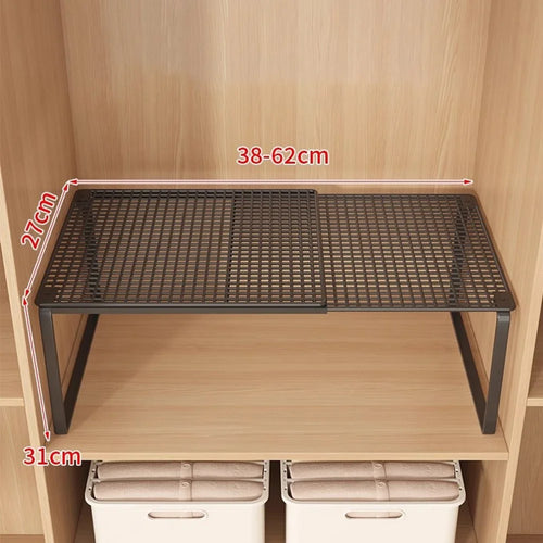 Size M Height Increasing Closet Organizer Shelf Carbon Steel Expandable Storage Rack Drawer Divider - Black - 1