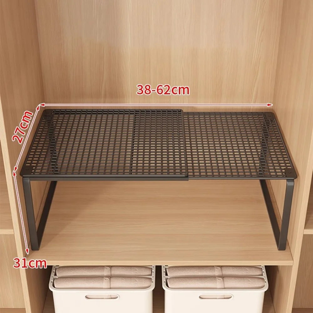 Size M Height Increasing Closet Organizer Shelf Carbon Steel Expandable Storage Rack Drawer Divider - Black - 1