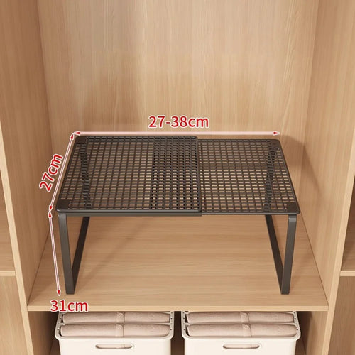 Size S Height Increasing Closet Organizer Shelf Carbon Steel Expandable Storage Rack Drawer Divider - Black - 1