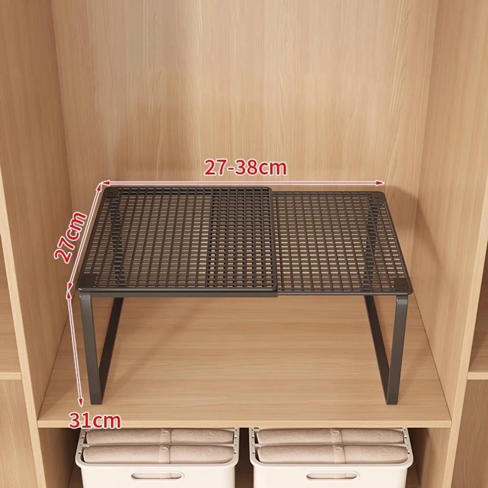 Size S Height Increasing Closet Organizer Shelf Carbon Steel Expandable Storage Rack Drawer Divider - Black - 1