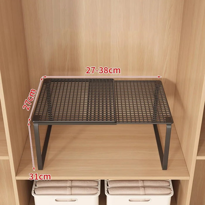 Size S Height Increasing Closet Organizer Shelf Carbon Steel Expandable Storage Rack Drawer Divider - Black - 1