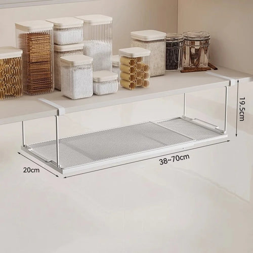 Expandable Undershelf Storage Basket for Spices Condiments Space Saving Kitchen Cabinet Organizer - White - 1