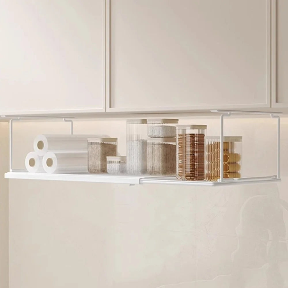 Expandable Undershelf Storage Basket for Spices Condiments Space Saving Kitchen Cabinet Organizer - White - 2
