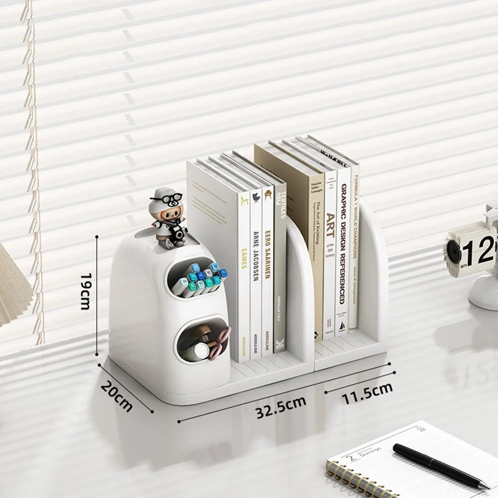2 Dividers Bookshelf Desk Organizer with Pen Holder Desktop Storage Rack for Books Stationery - 1