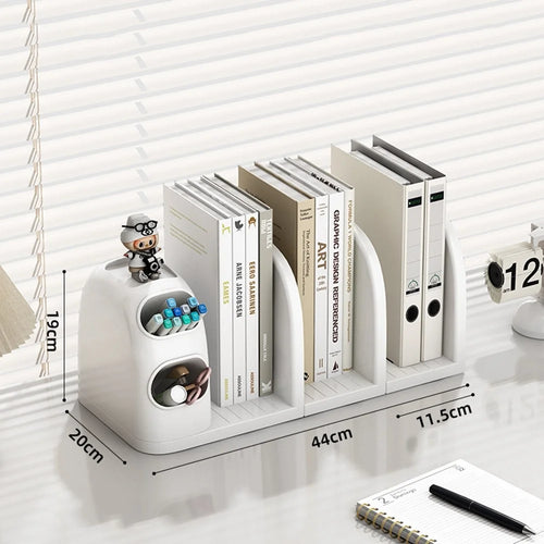 3 Dividers Bookshelf Desk Organizer with Pen Holder Desktop Storage Rack for Books Stationery - 1