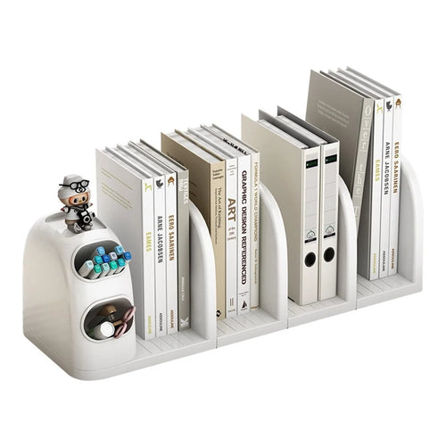 4 Dividers Bookshelf Desk Organizer with Pen Holder Desktop Storage Rack for Books Stationery - 1