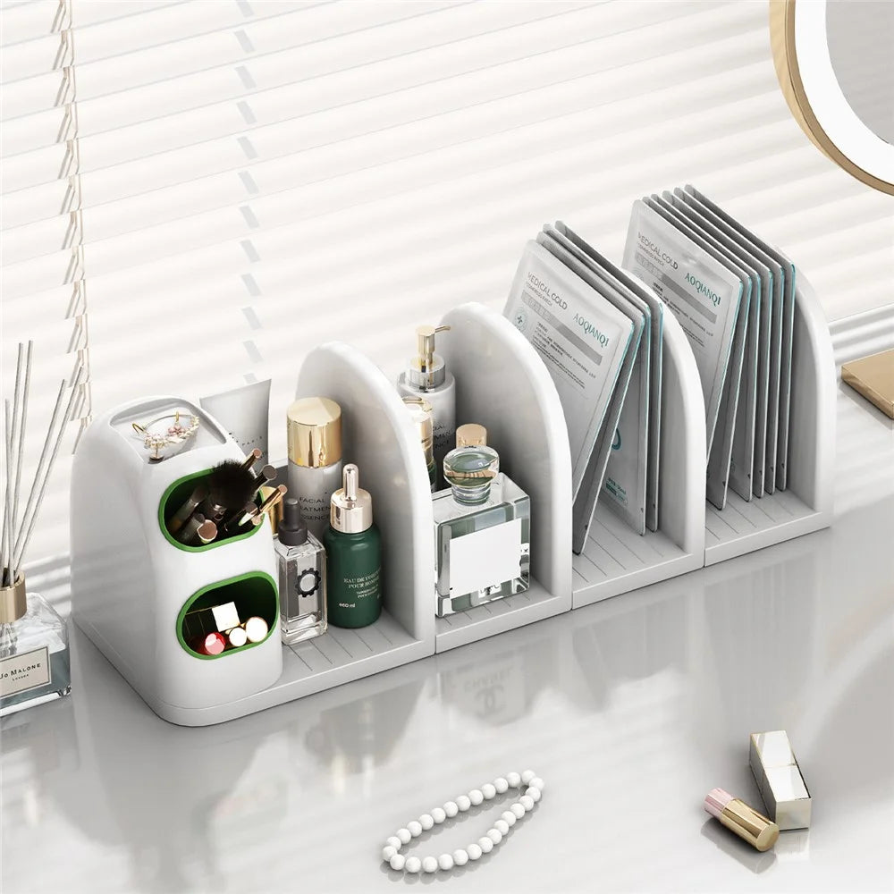 4 Dividers Bookshelf Desk Organizer with Pen Holder Desktop Storage Rack for Books Stationery - 3