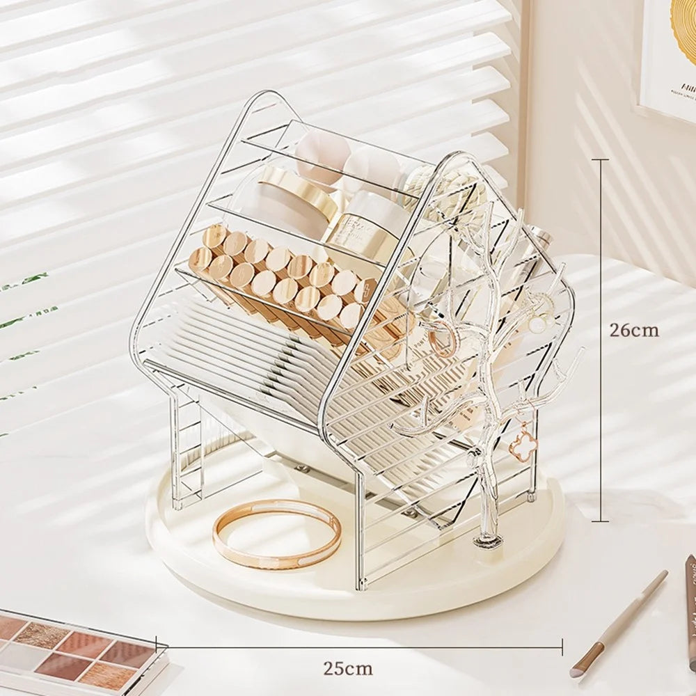 360 Degree Rotating Makeup Organizer Transparent Cosmetic Storage Shelf for Skincare Lipstick Eyeshadow - Transparent White - 2