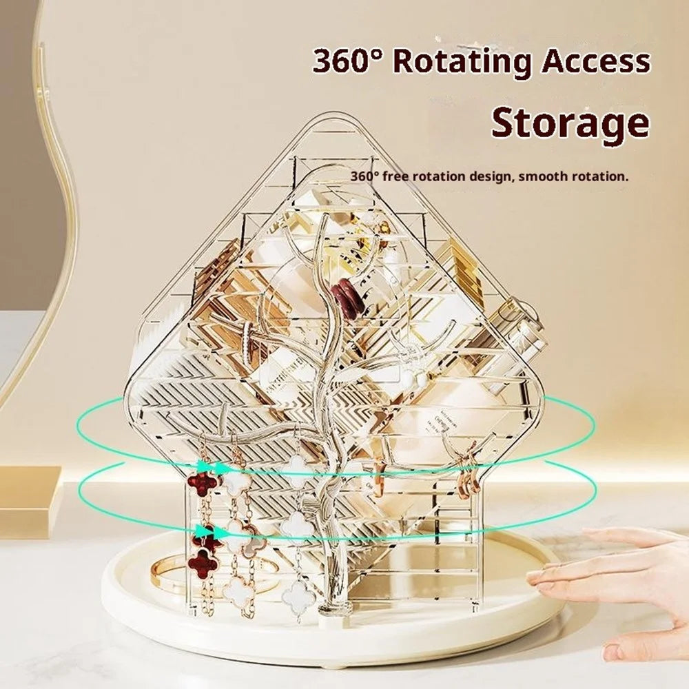 360 Degree Rotating Makeup Organizer Transparent Cosmetic Storage Shelf for Skincare Lipstick Eyeshadow - Transparent White - 3